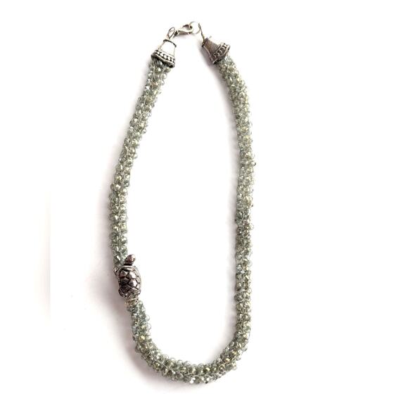 Artisan Handmade Wire Wrapped Turtle Beaded Boho Silver Tone Choker Necklace - Picture 2 of 4